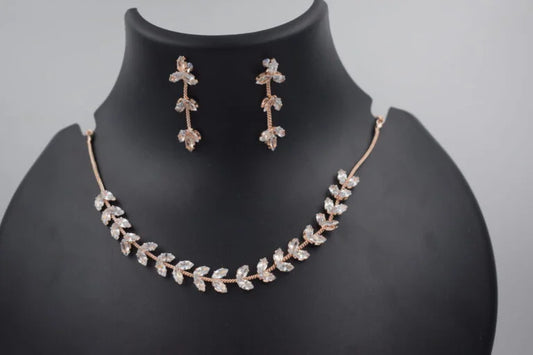 Ad Rose Gold Necklace with Beautiful Pair of Earrings for Women and Girls